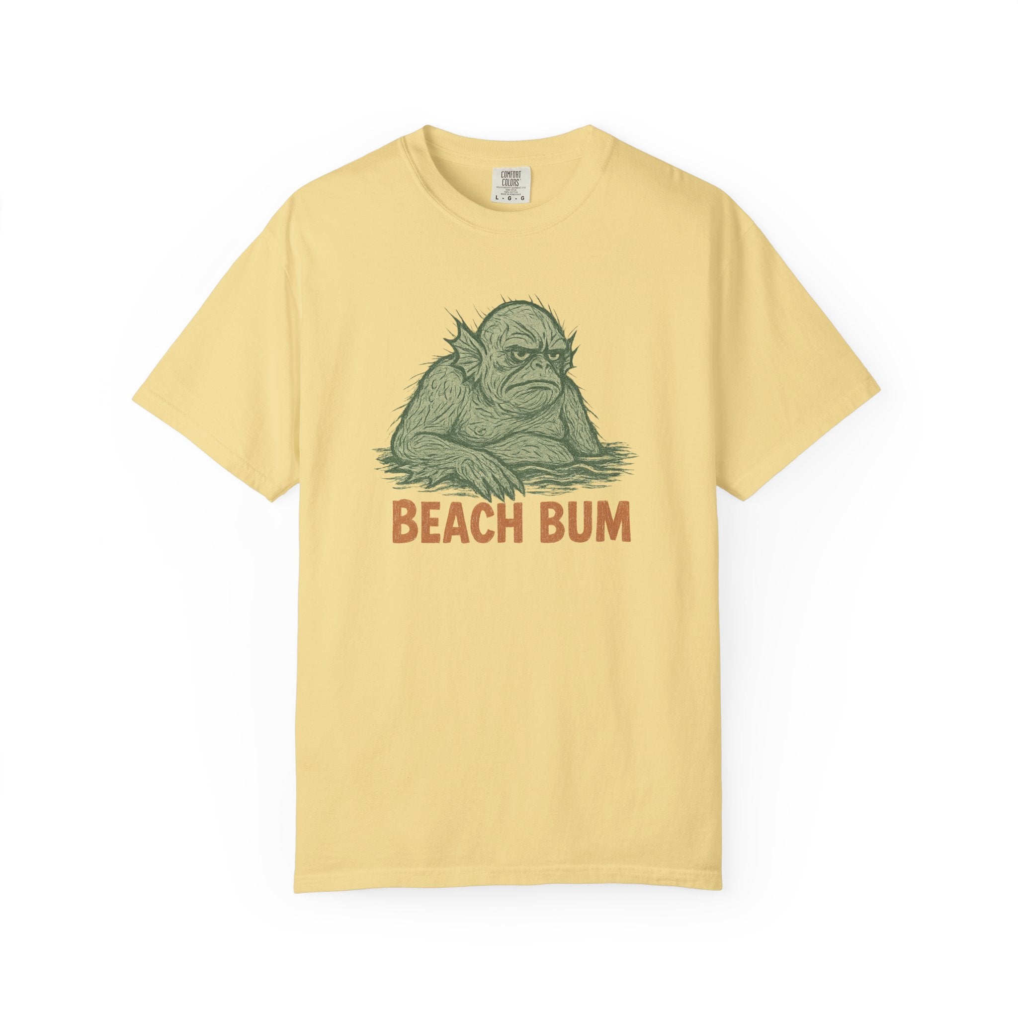 “BEACH BUM” Swamp Creature T-Shirt – Grumpy Summer Vibes with a Monstrously Moody Twist