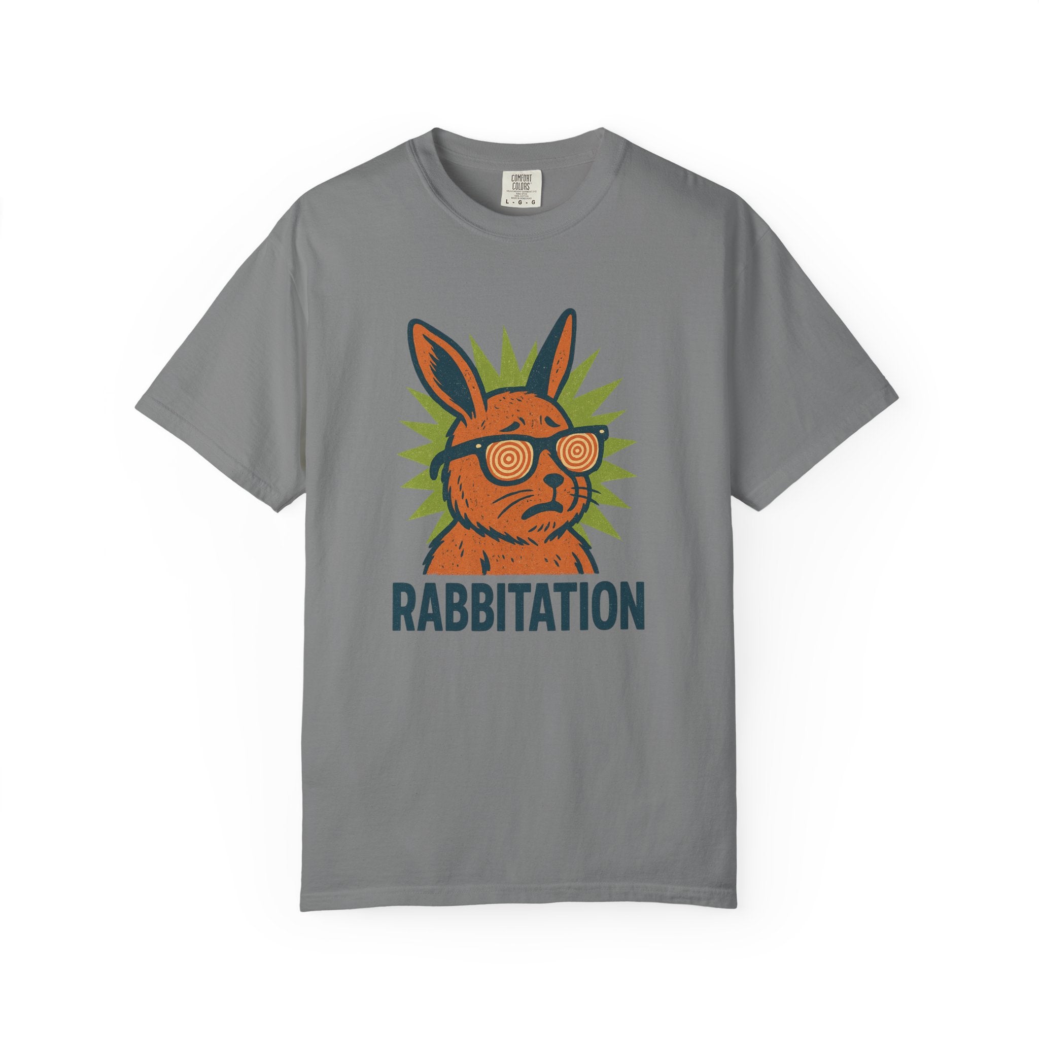 “RABBITATION” T-Shirt – Hypnotic Bunny in Trance Tee for the Distracted and Disillusioned