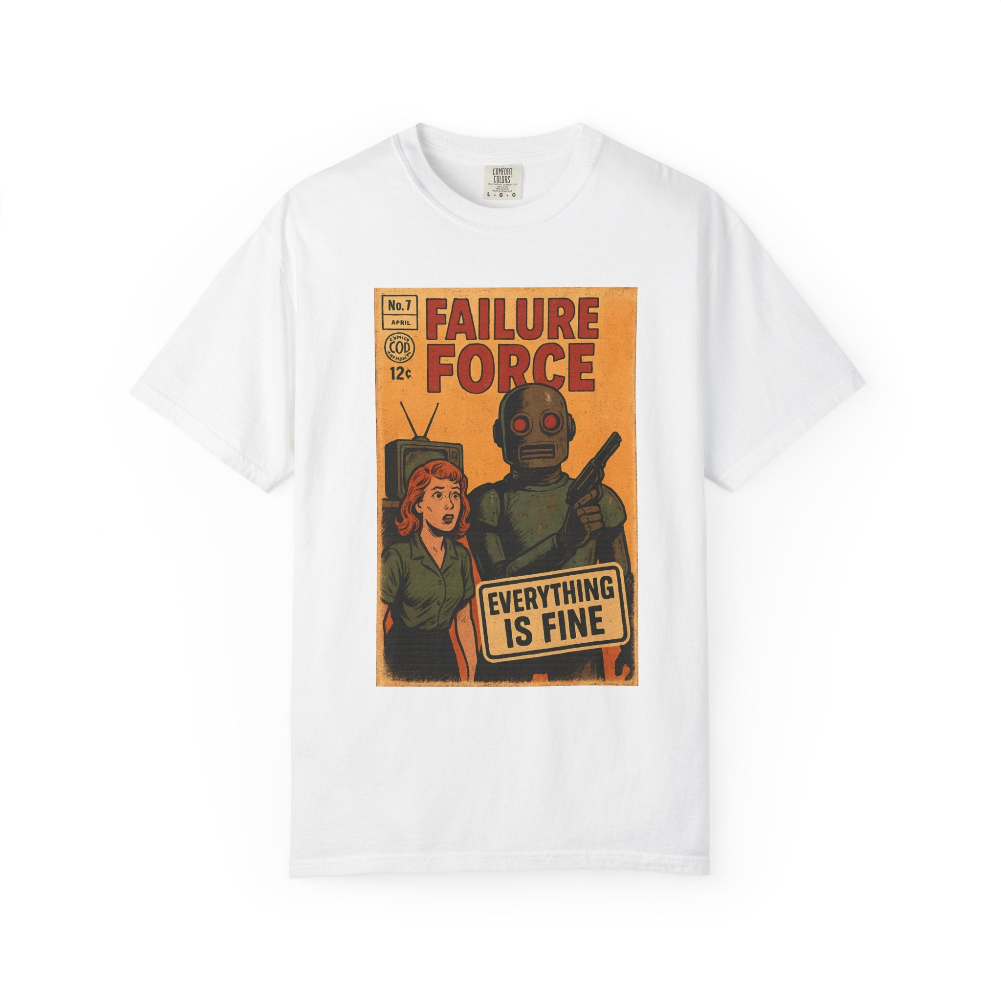 Everything Is Fine Retro Robot Comic Tee – Dystopian Humor Shirt