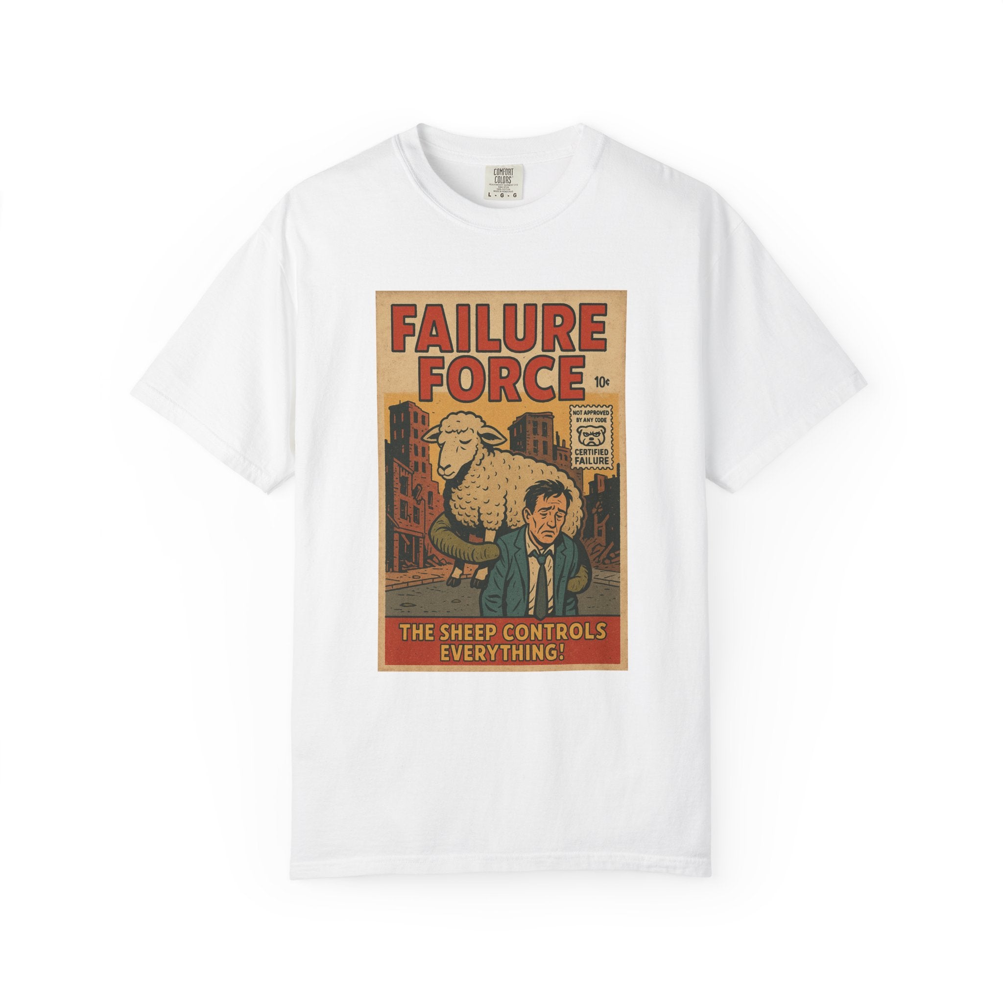 Sheep Controls Everything – Dystopian Retro Comic Satire Tee