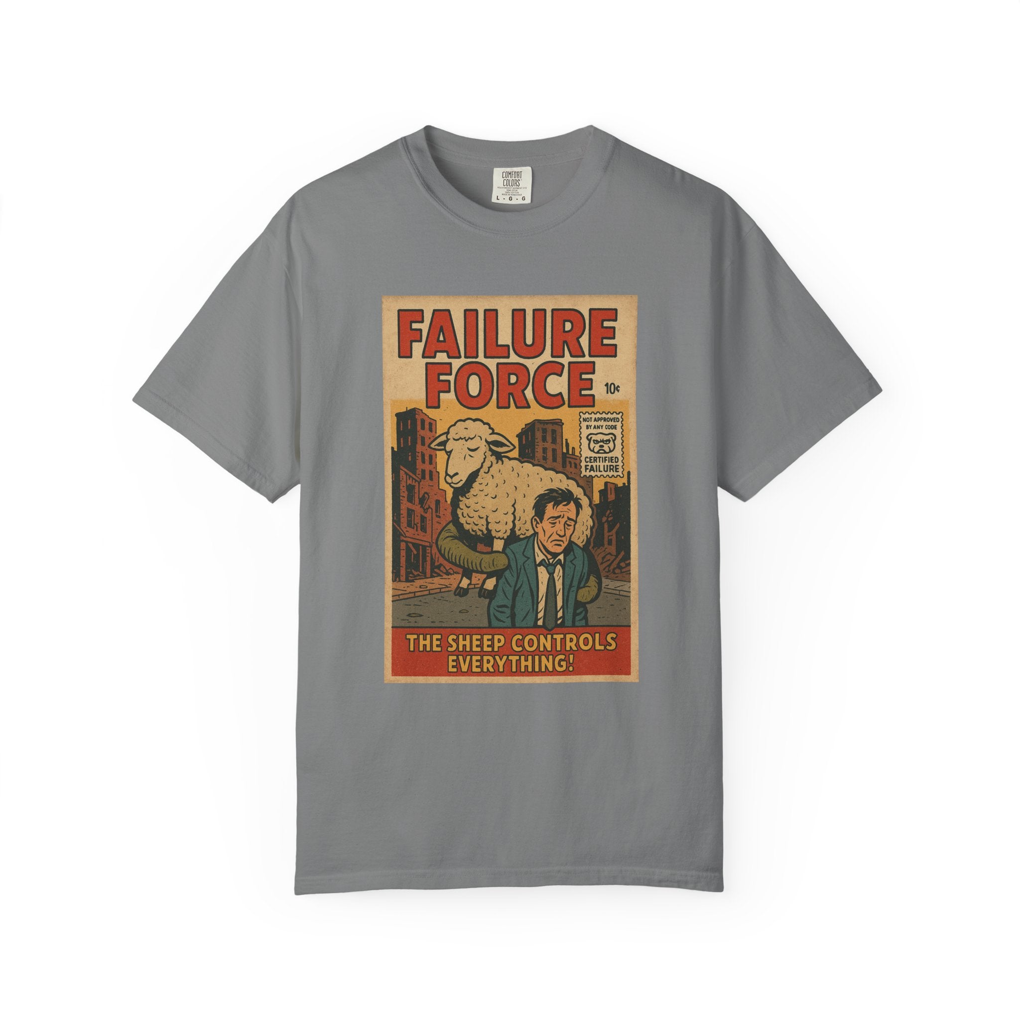Sheep Controls Everything – Dystopian Retro Comic Satire Tee