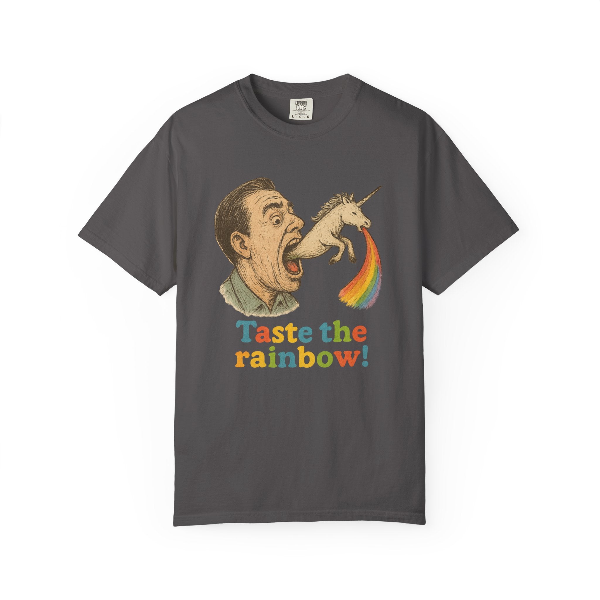 “Taste the Rainbow” Unicorn Vomit T-Shirt – Weird Retro Surrealism Tee
