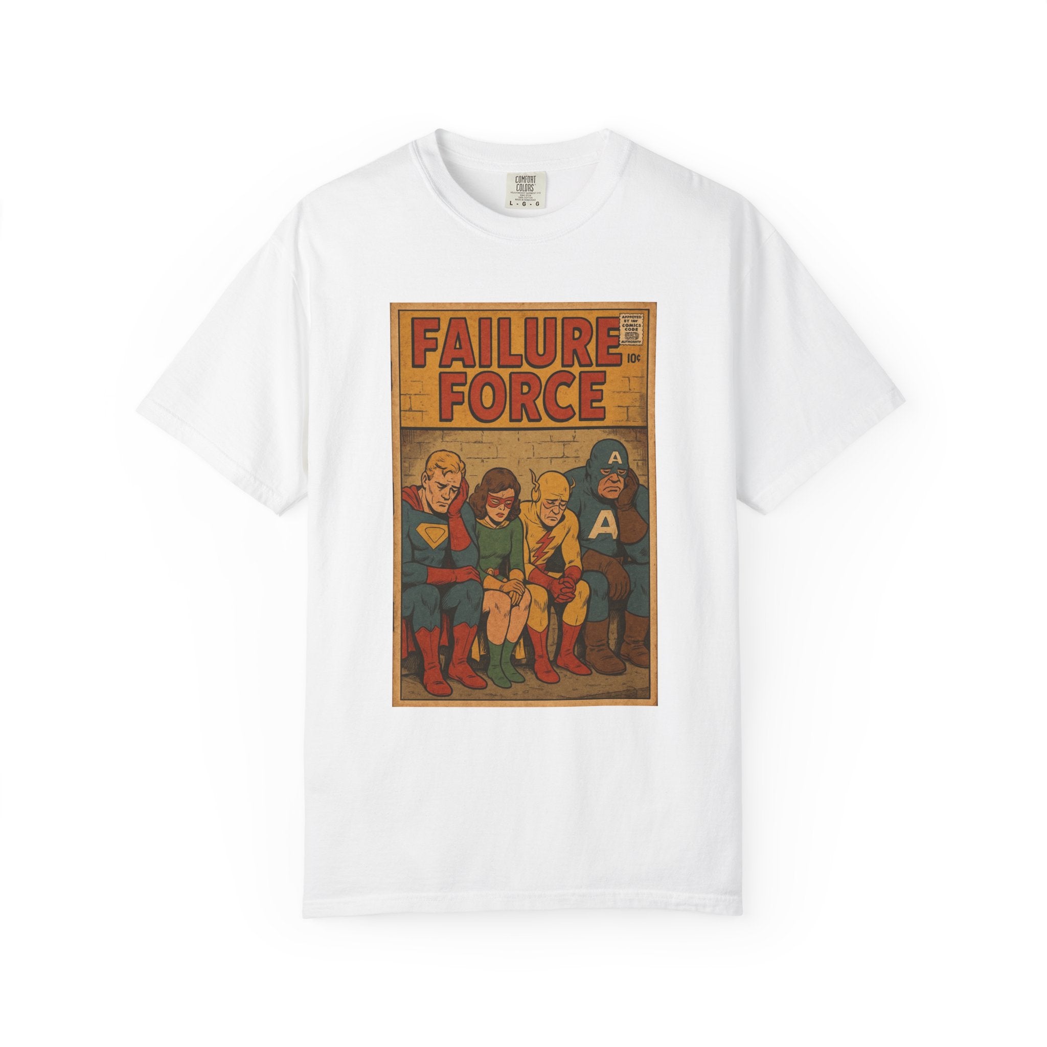 Retro Superhero Meltdown T-Shirt – Sad Comic Book Panel of Washed-Up Legends