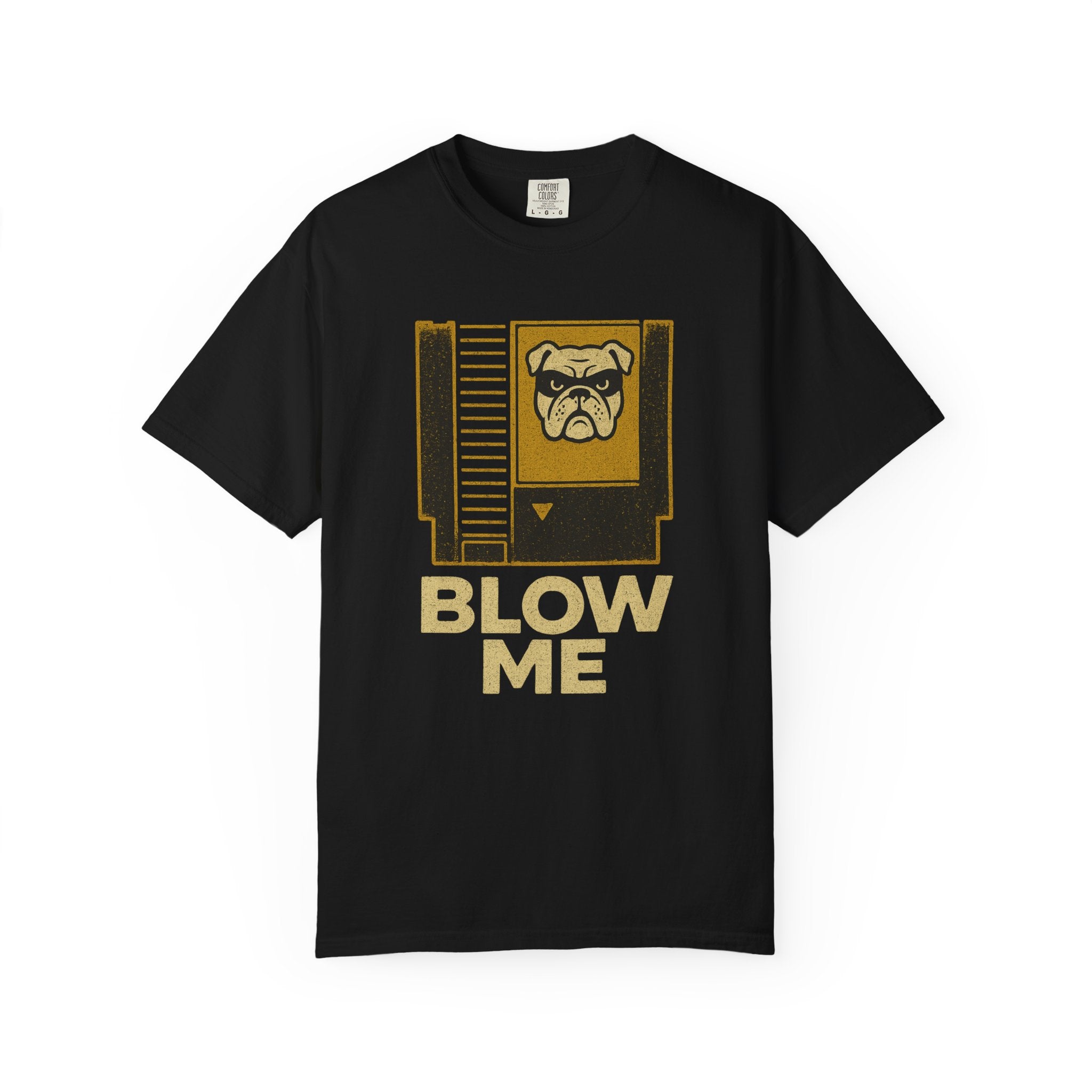 Blow Me Bulldog Cartridge T-Shirt – Retro Gamer Rage Meets Vintage Sass