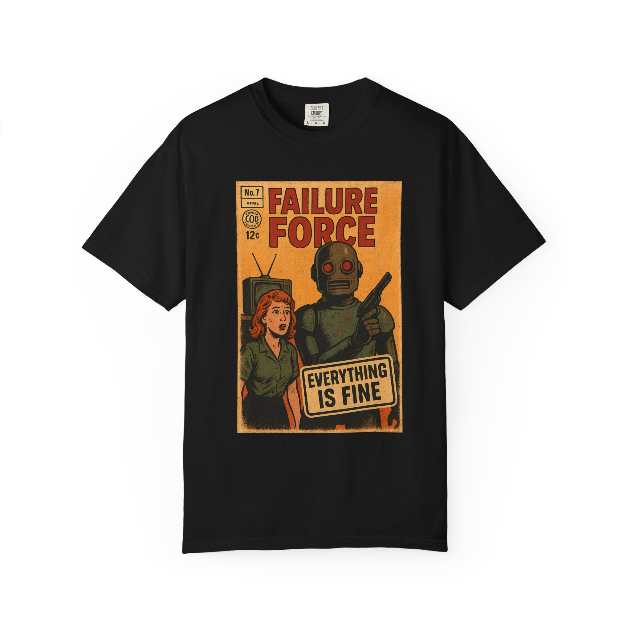 Everything Is Fine Retro Robot Comic Tee – Dystopian Humor Shirt