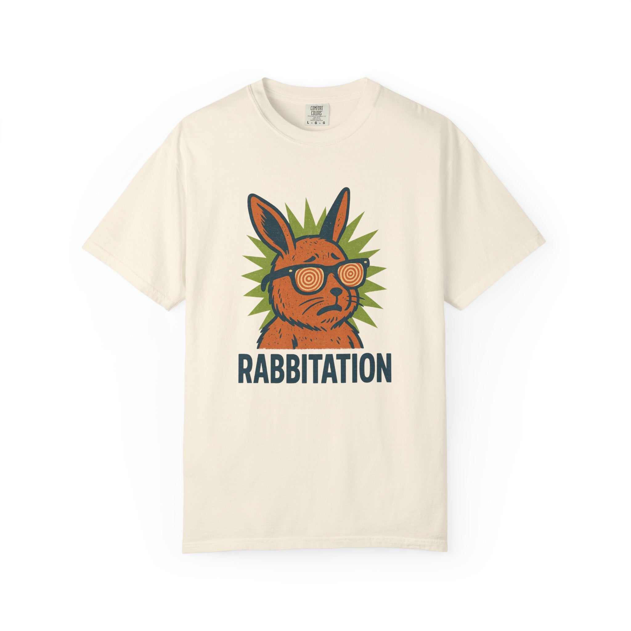 “RABBITATION” T-Shirt – Hypnotic Bunny in Trance Tee for the Distracted and Disillusioned