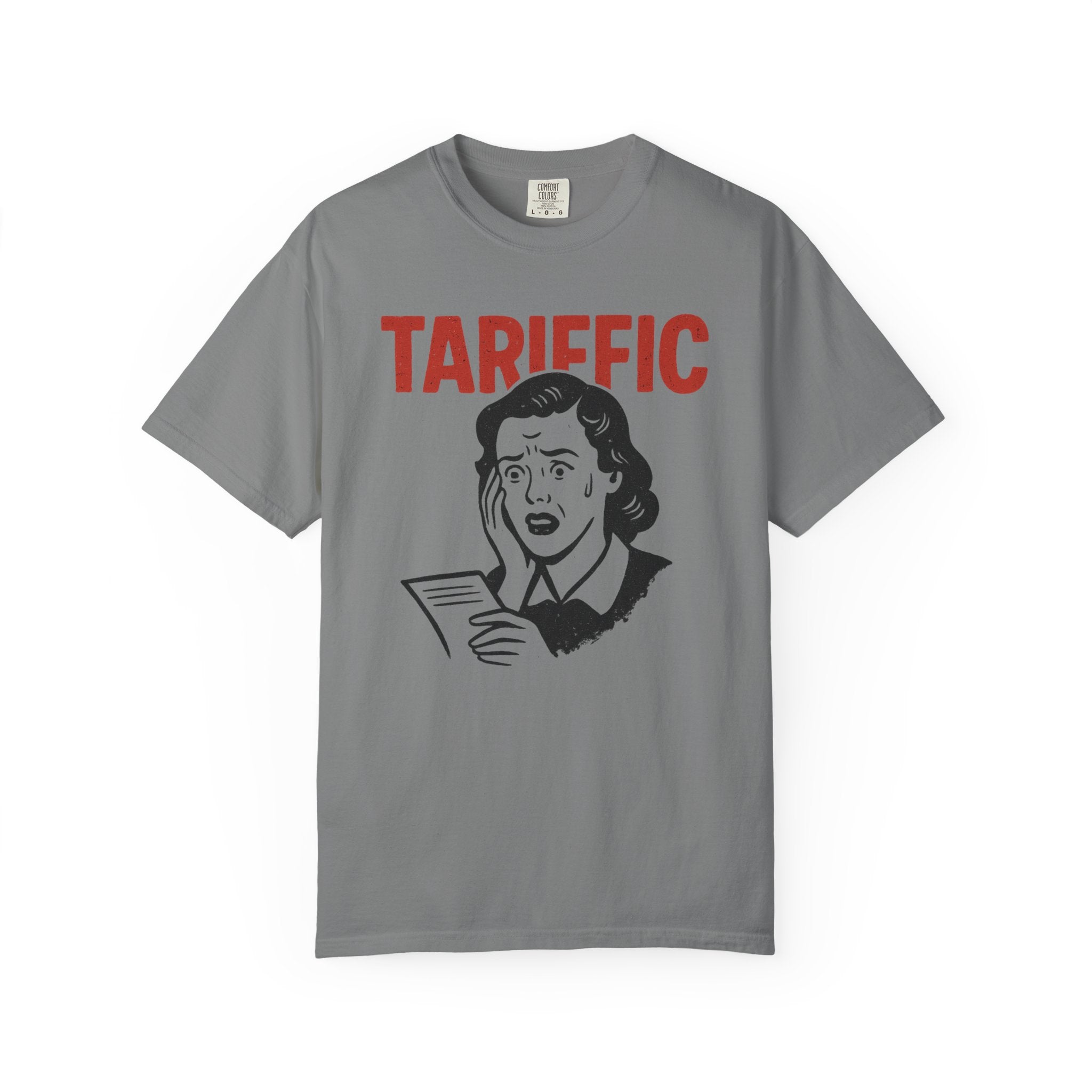 “TARIFFIC” T-Shirt – Retro Political Humor Tee About Tariffs, Panic, and Economic Uncertainty