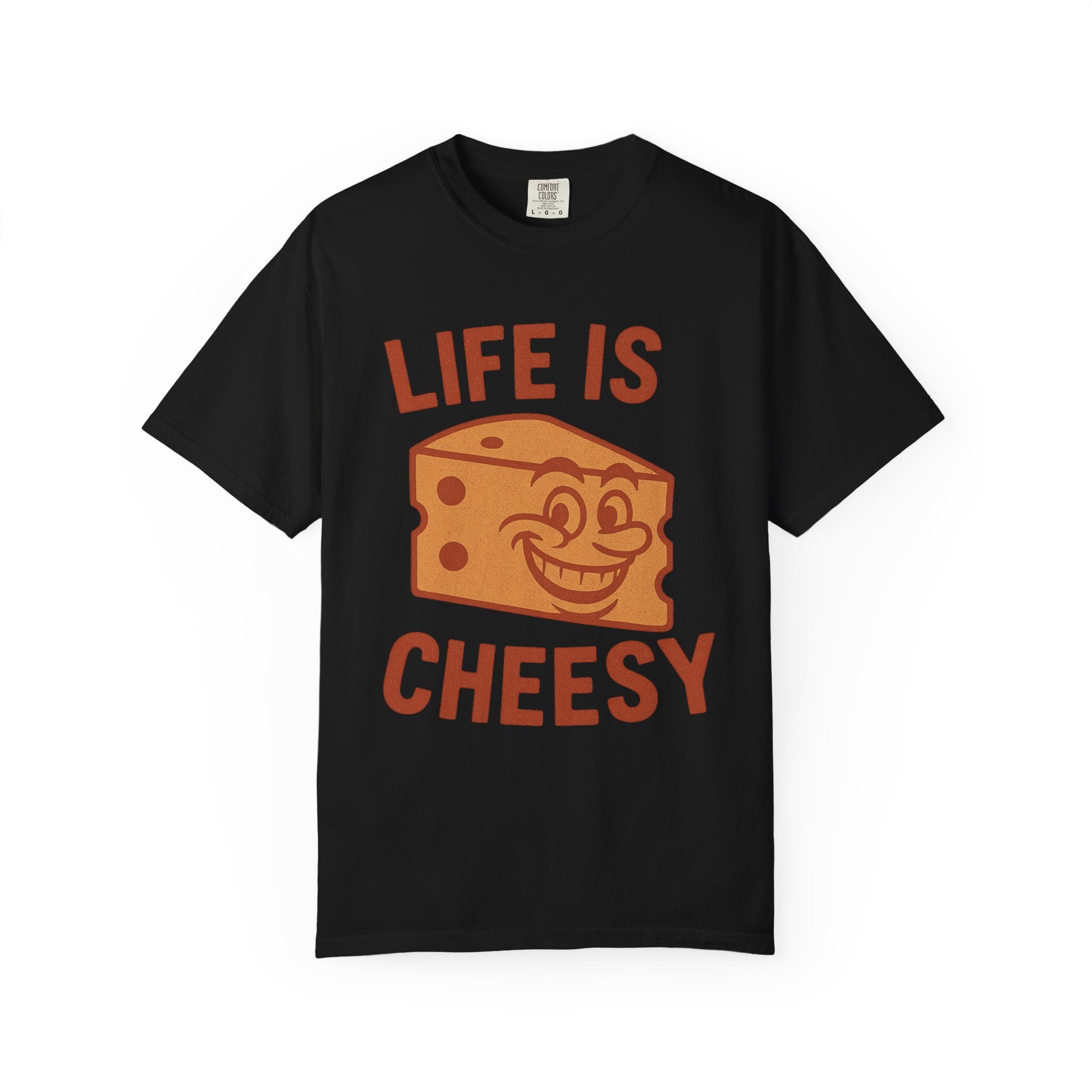 “Life Is Cheesy” T-Shirt – Funny Retro Cheese Graphic Tee with Vintage Cartoon Style