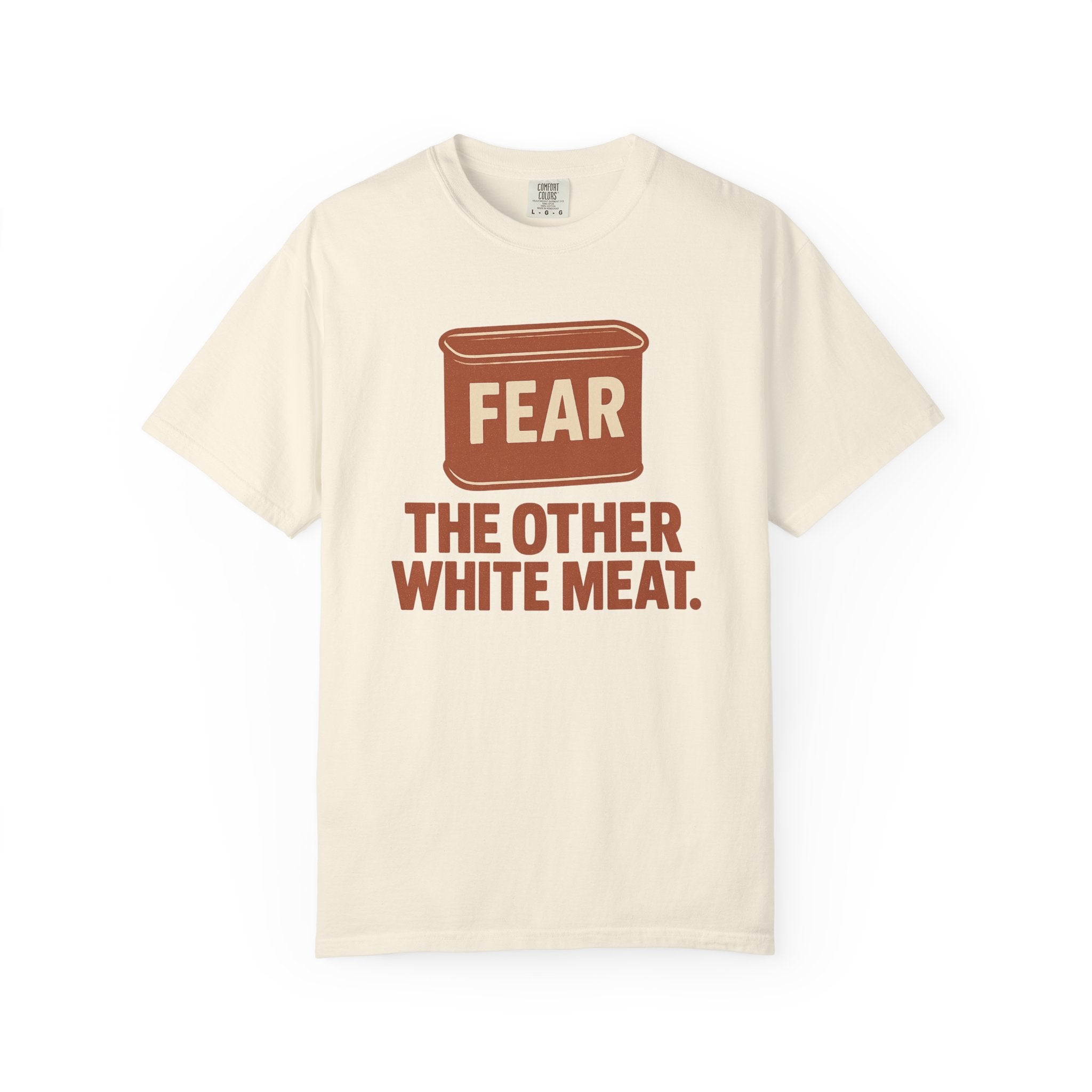 “FEAR: The Other White Meat” Retro T-Shirt – Canned Horror Parody Tee with Vintage Food Ad Style