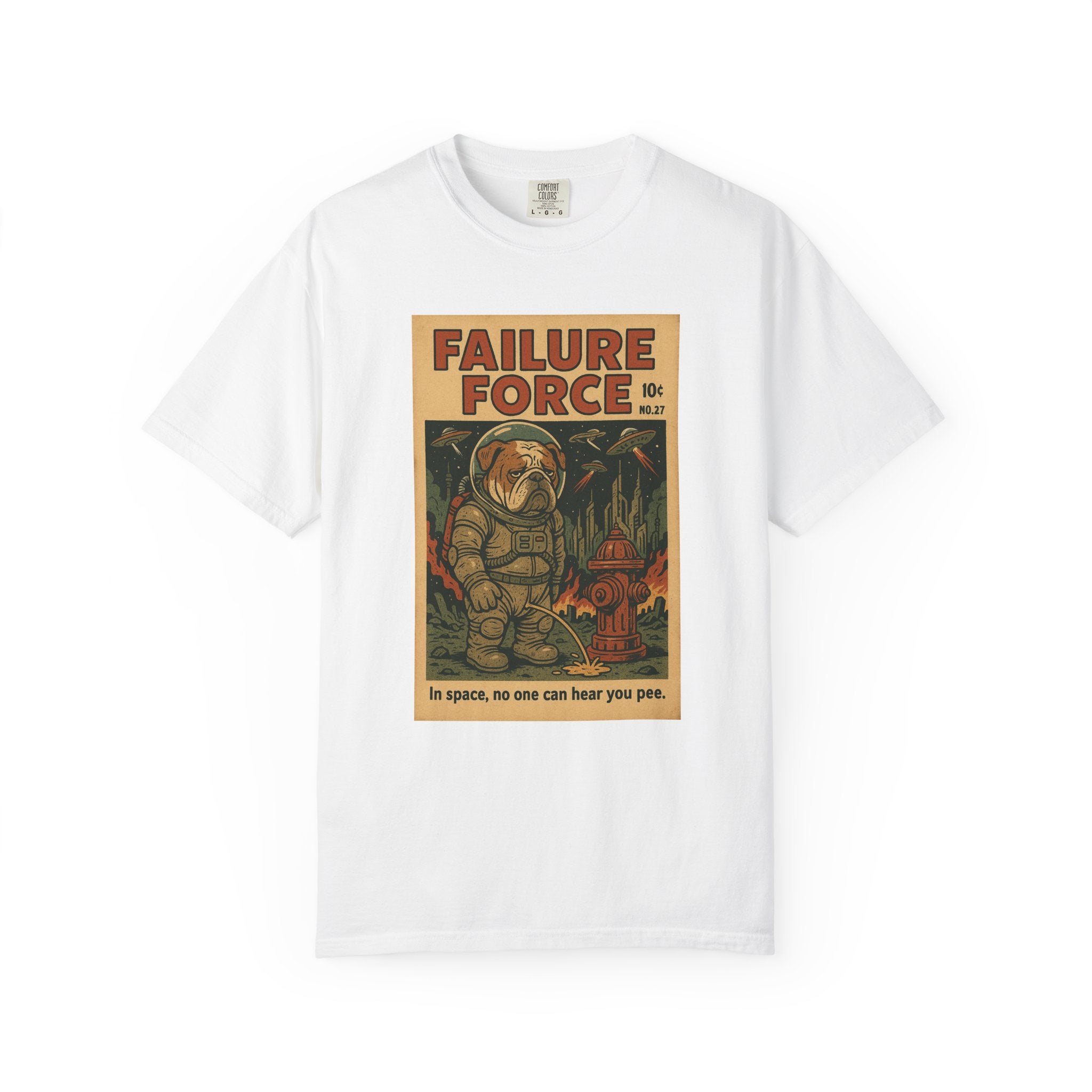 Failure Force Space Dog T-Shirt – “No One Can Hear You Pee” Retro Comic Tee