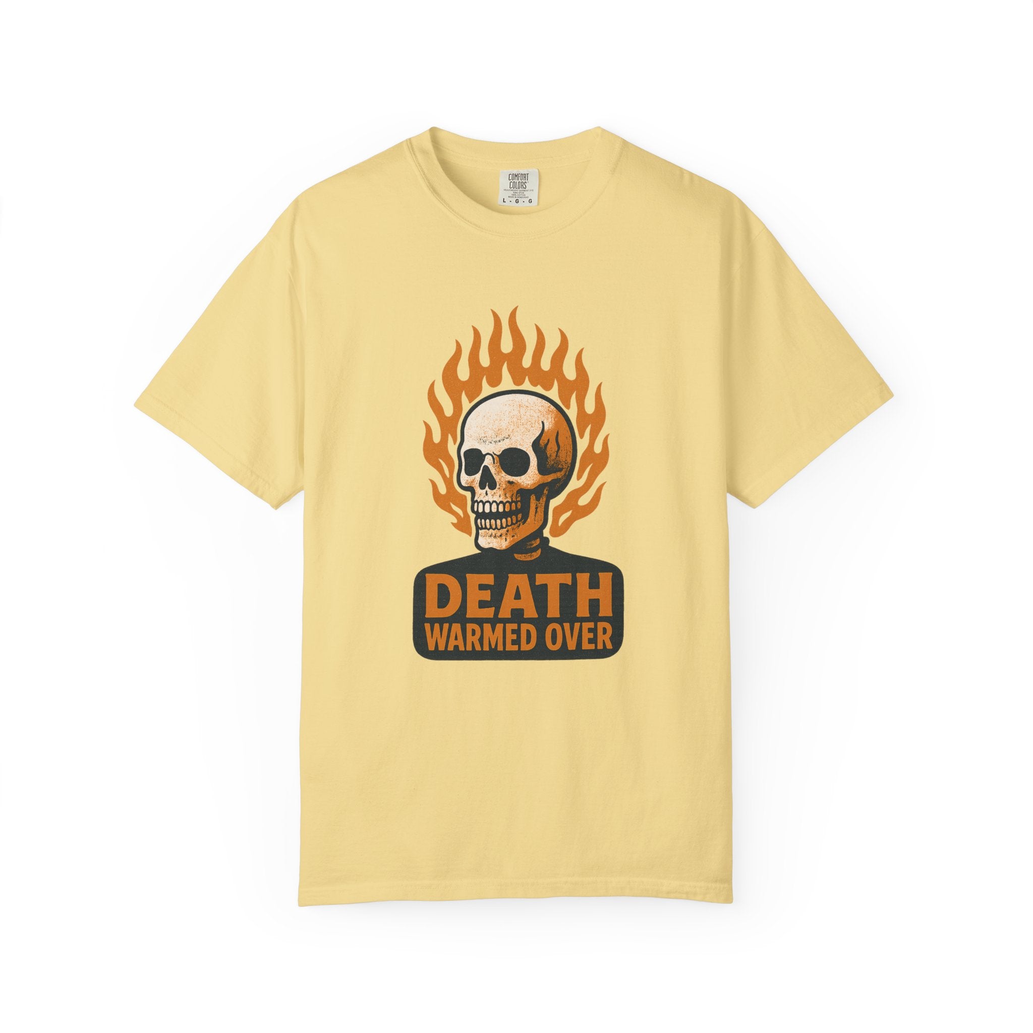 Death Warmed Over T-Shirt – Vintage Skeleton Humor for the Undead Inside