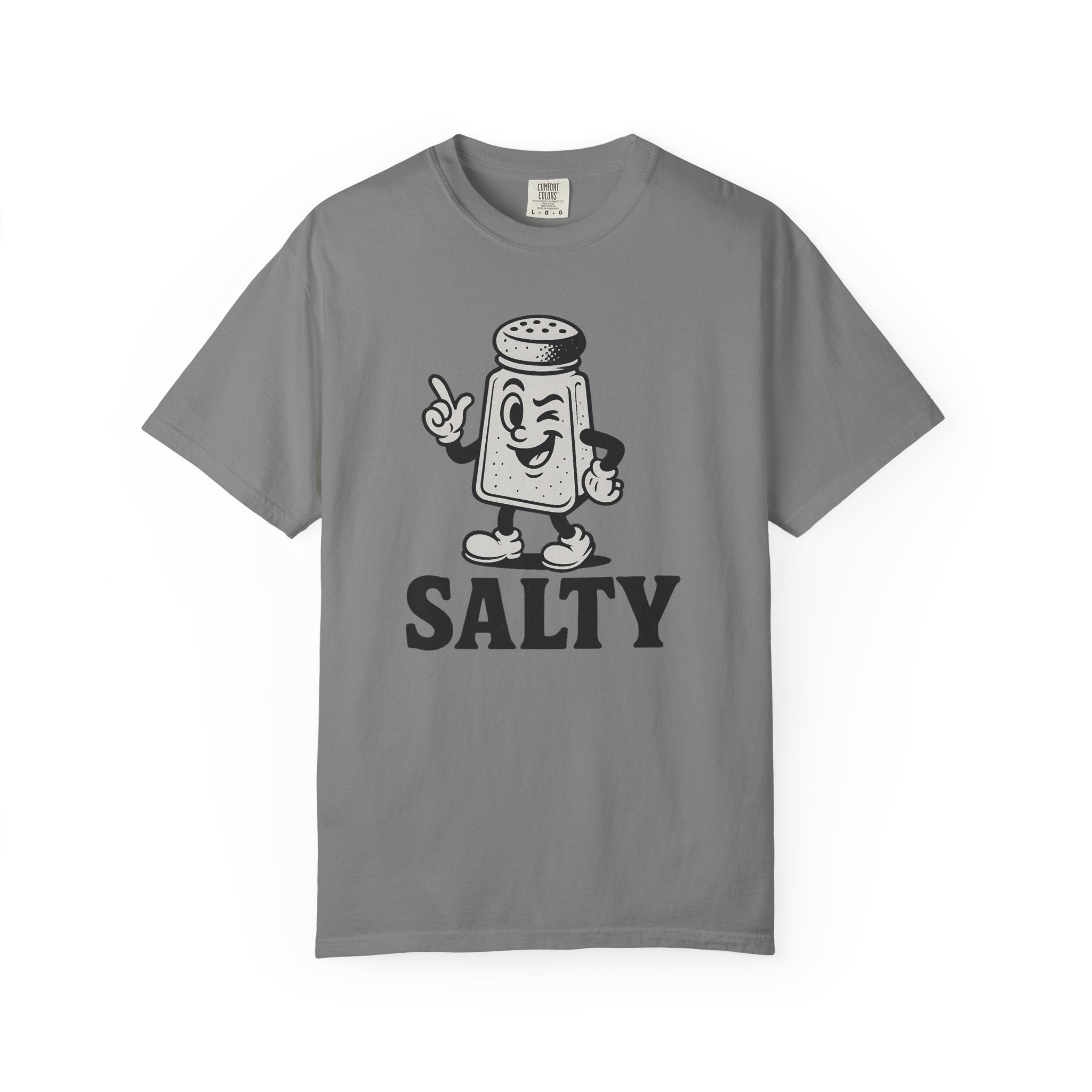 “Salty” T-Shirt – Retro Cartoon Salt Shaker Tee with Cranky Attitude and Classic Style