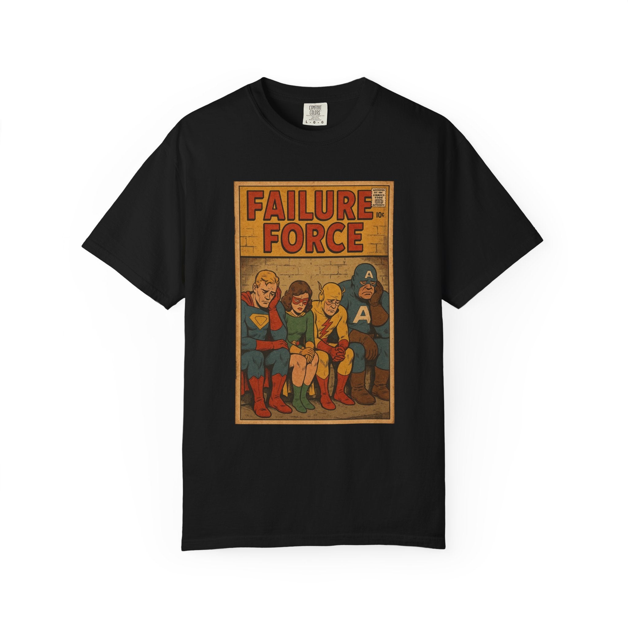 Retro Superhero Meltdown T-Shirt – Sad Comic Book Panel of Washed-Up Legends