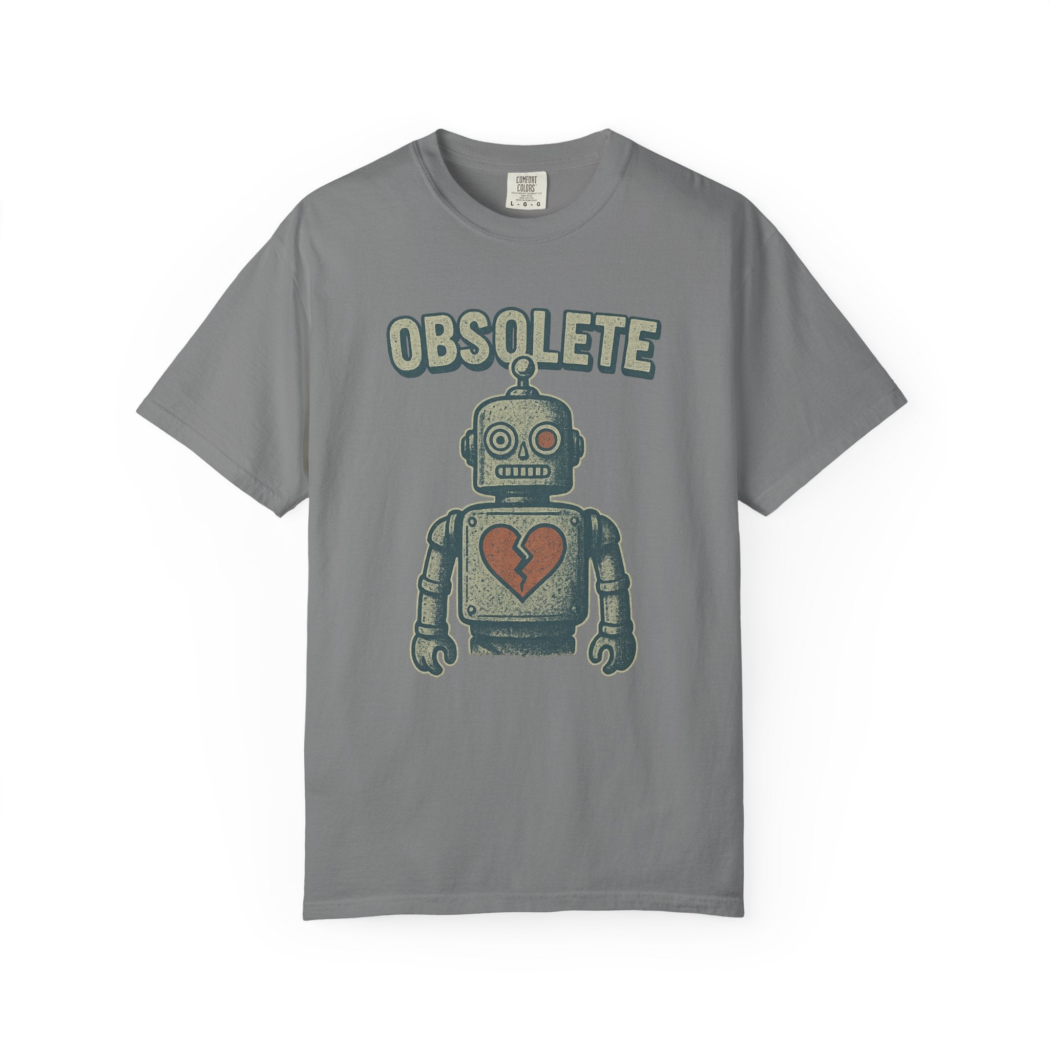 “OBSOLETE” Broken Robot T-Shirt – Vintage Sci-Fi Sadbot Tee for the Technically Replaced