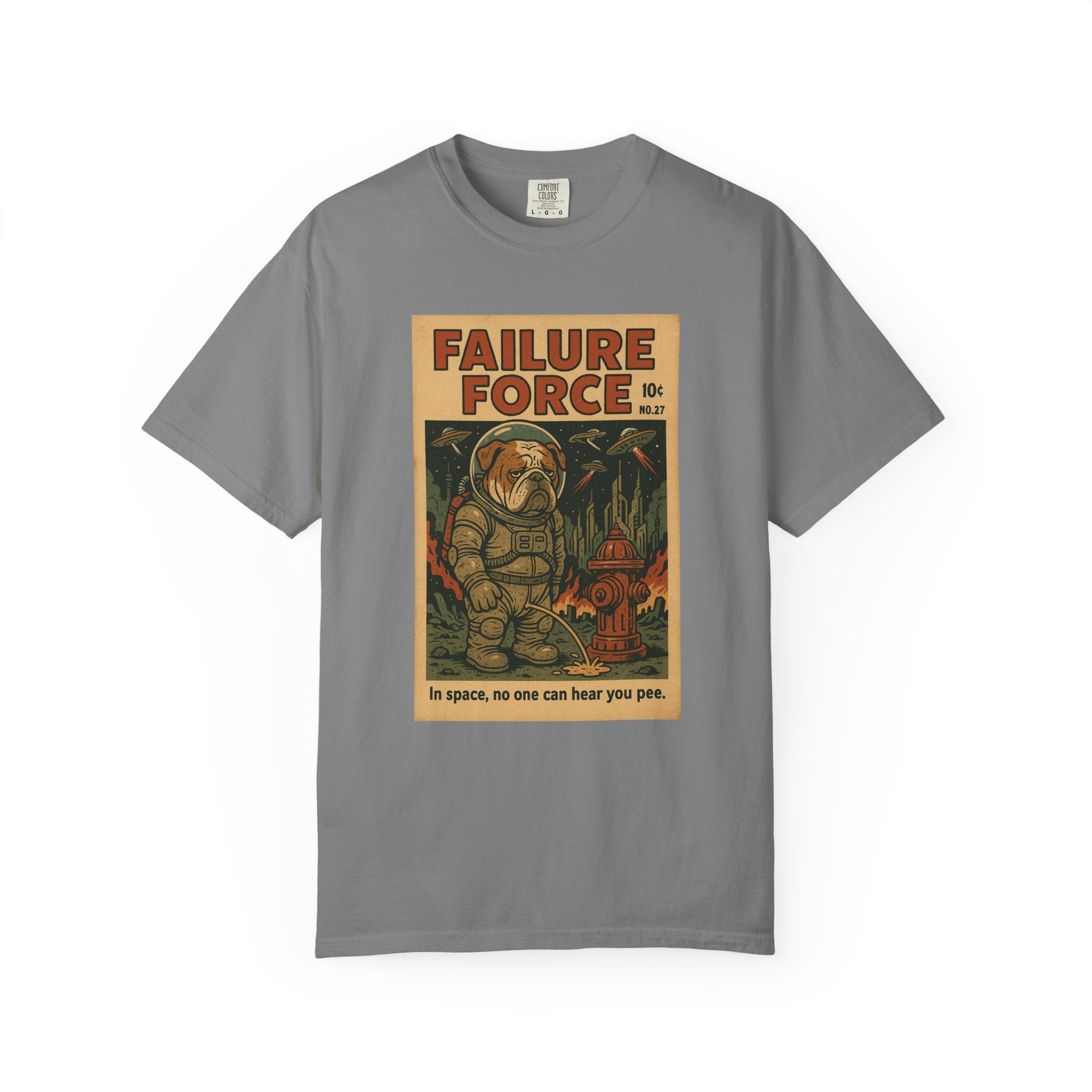 Failure Force Space Dog T-Shirt – “No One Can Hear You Pee” Retro Comic Tee