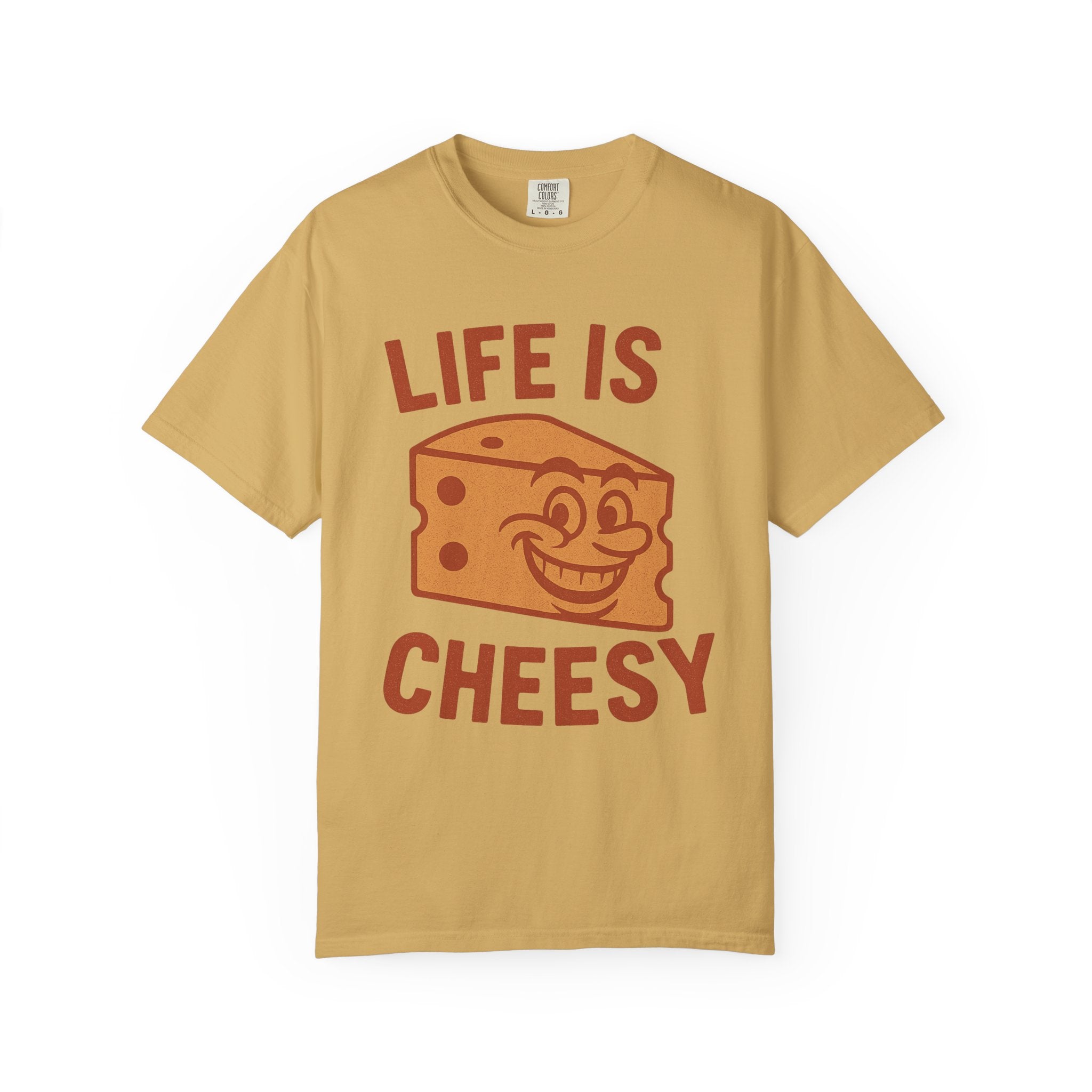“Life Is Cheesy” T-Shirt – Funny Retro Cheese Graphic Tee with Vintage Cartoon Style