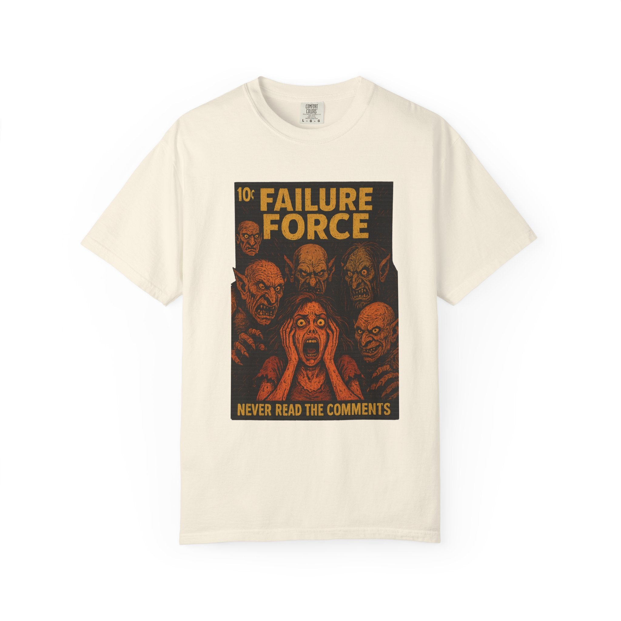 “Never Read the Comments” T-Shirt – Vintage Horror Comic Parody for the Terminally Online
