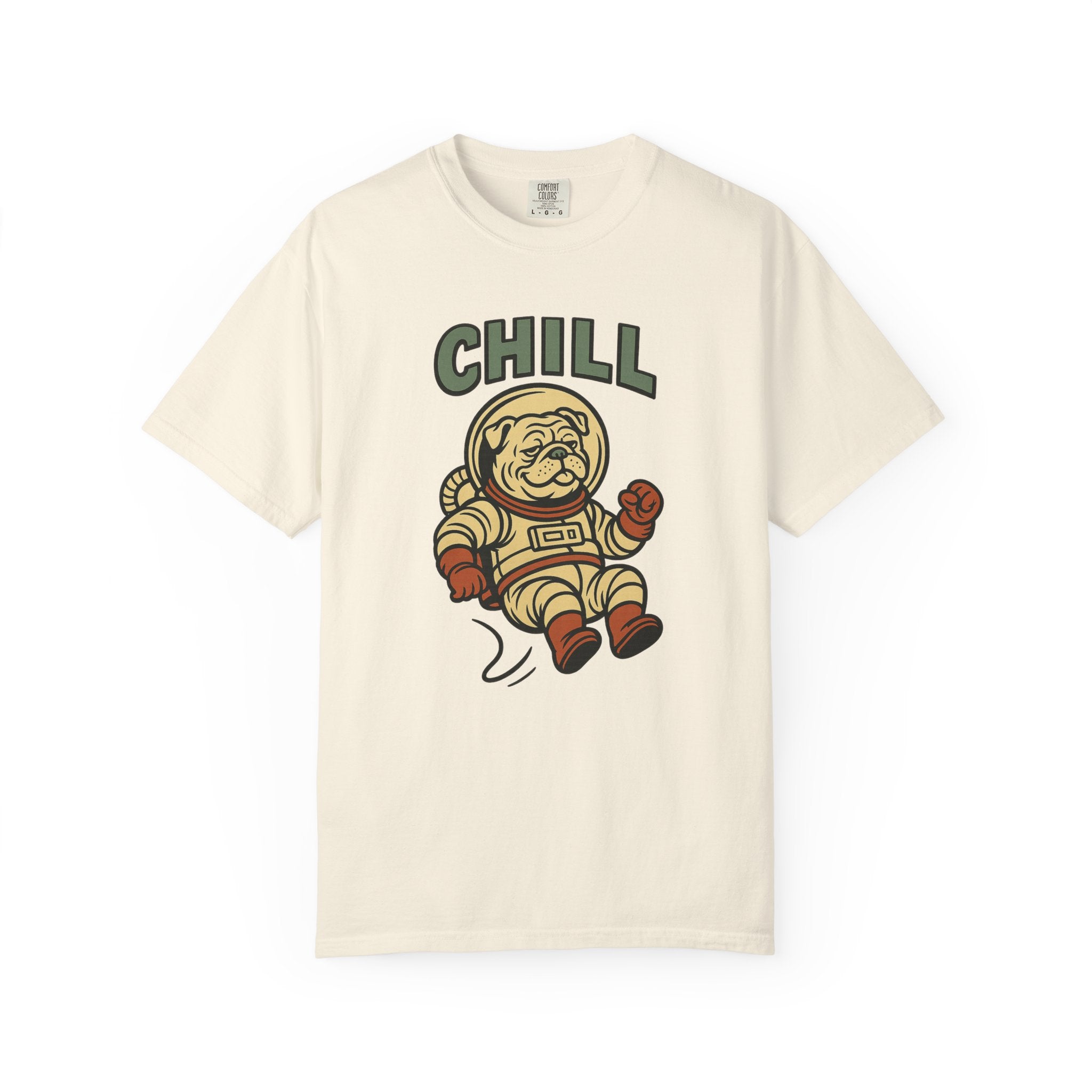 Chill Bulldog Astronaut T-Shirt – Retro Space Dog Tee for Laid-Back Legends