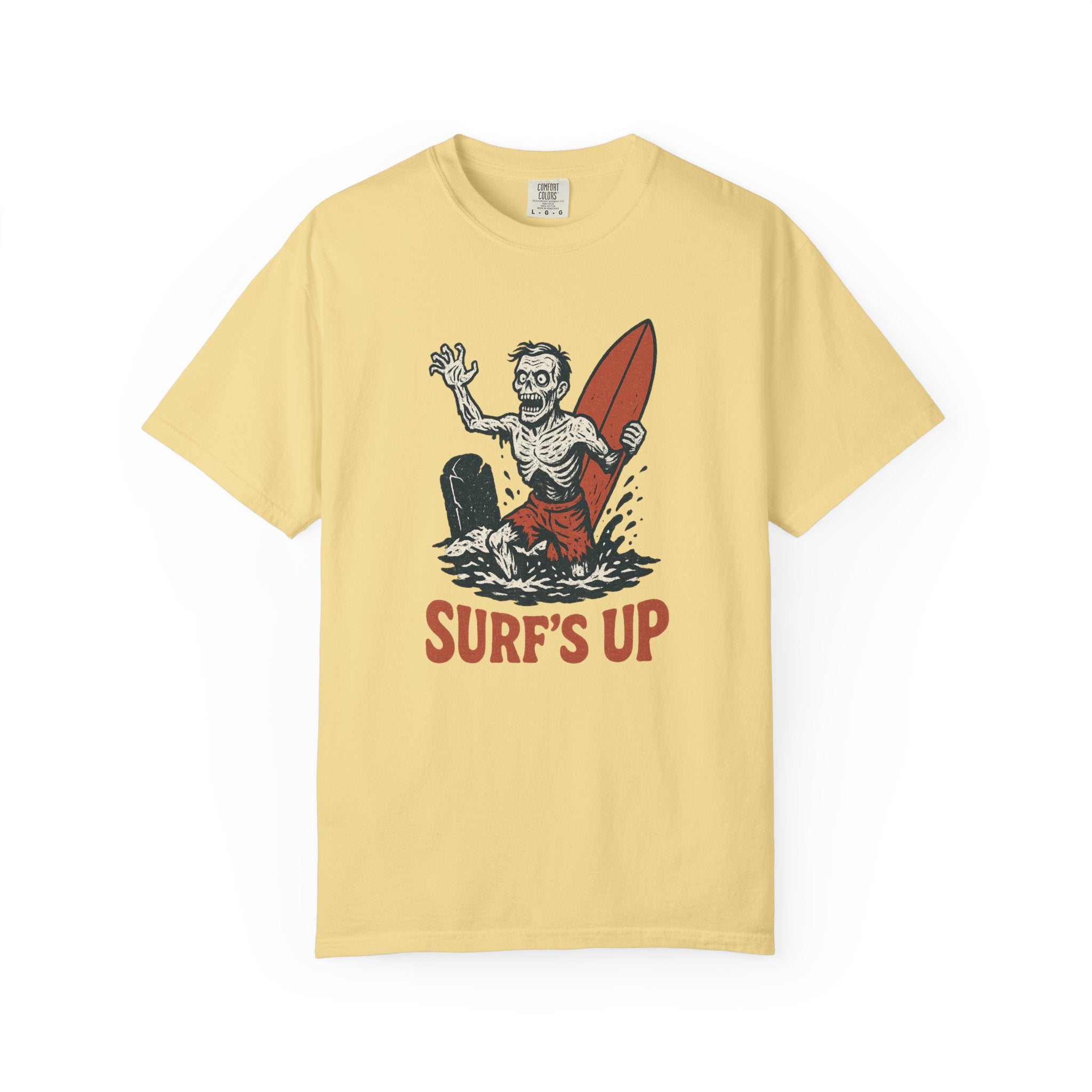 Zombie Surf's Up T-Shirt – Retro Horror Beach Graphic Tee for the Undead Enthusiast