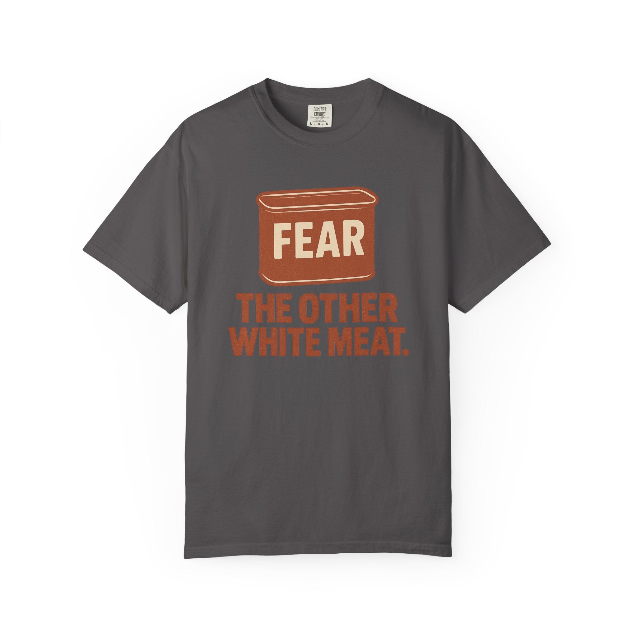 “FEAR: The Other White Meat” Retro T-Shirt – Canned Horror Parody Tee with Vintage Food Ad Style