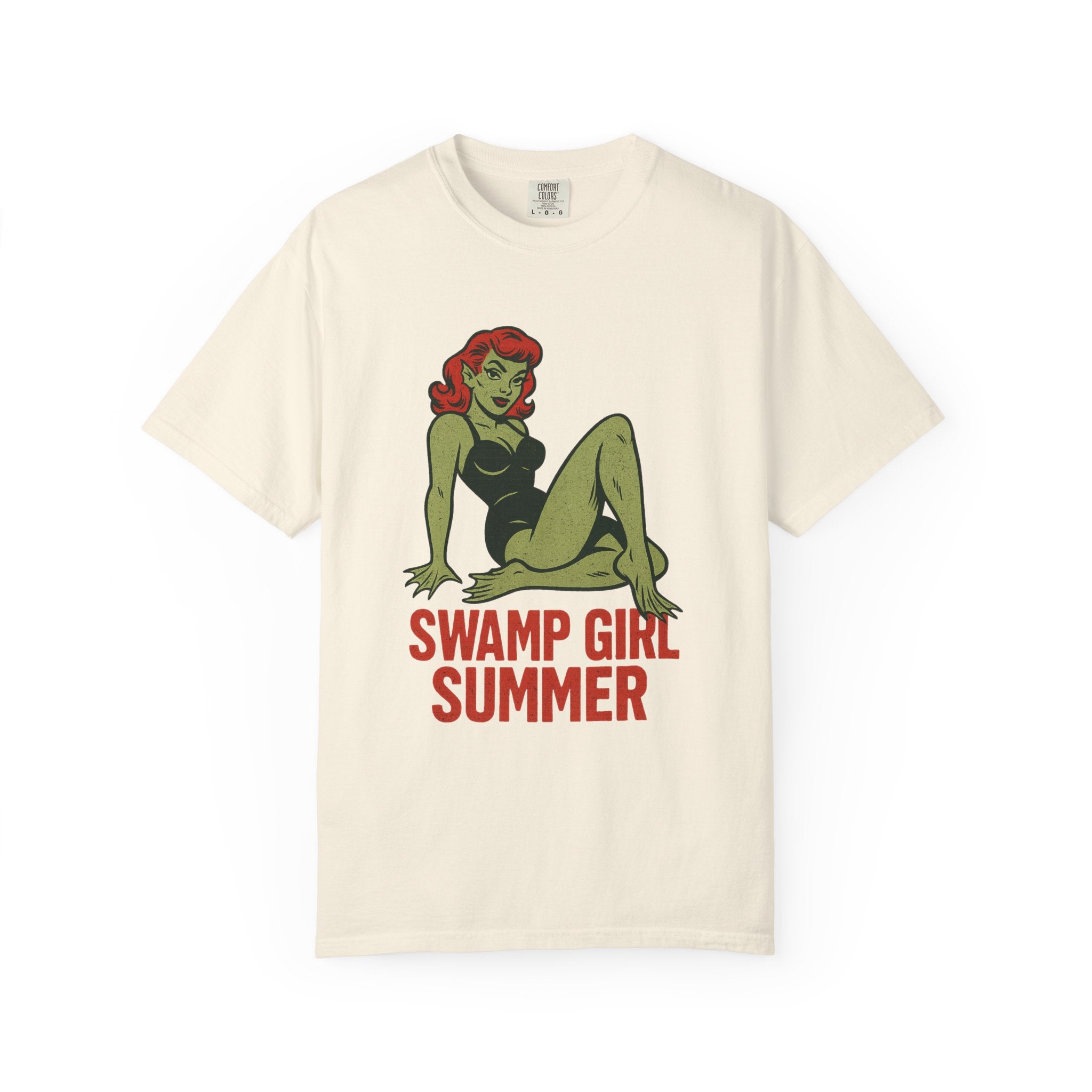 “Swamp Girl Summer” Pin-Up T-Shirt – Retro Monster Babe with Vintage B-Movie Sass