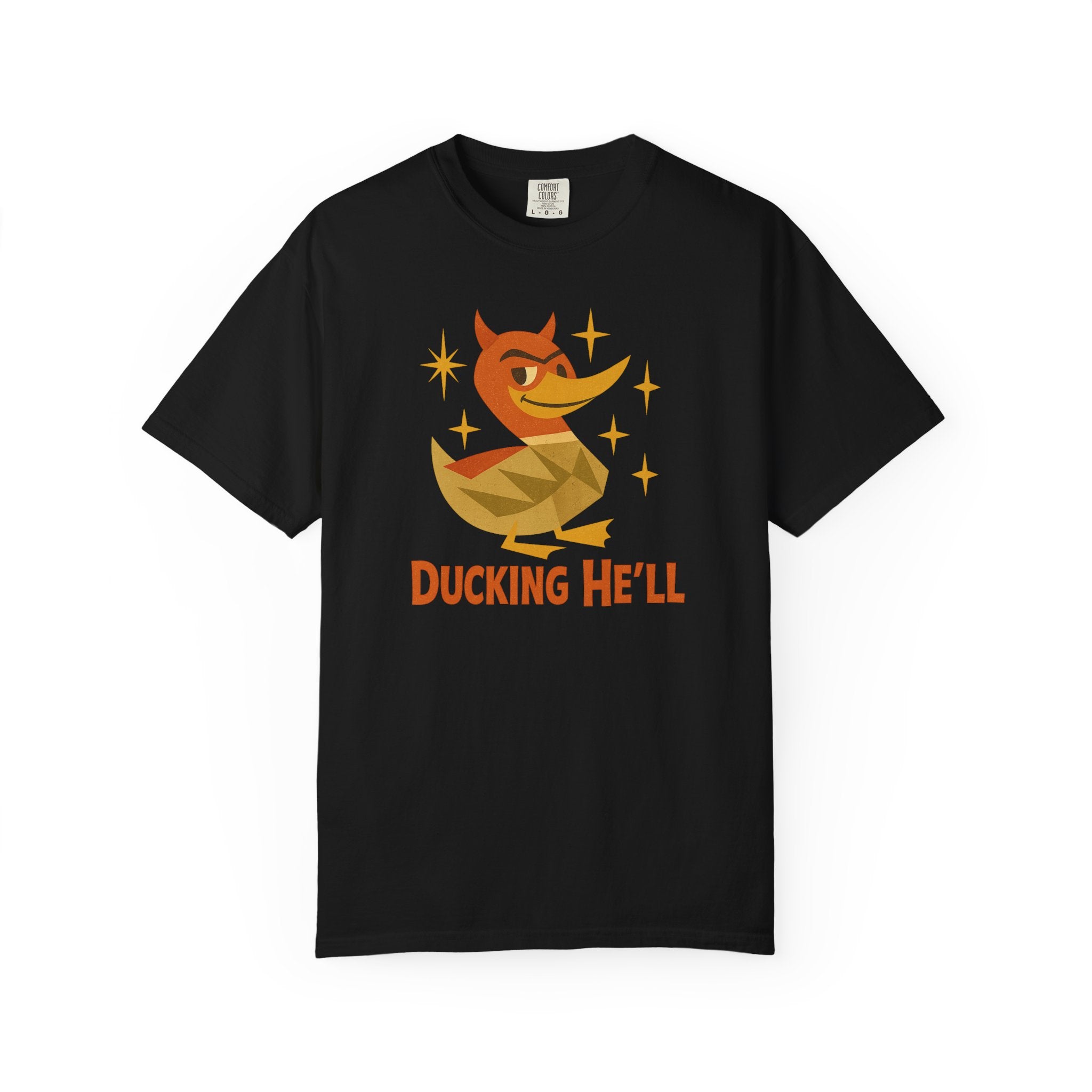 “Ducking He’ll” T-Shirt – Funny Autocorrect Joke Tee with Retro Devil Duck Design